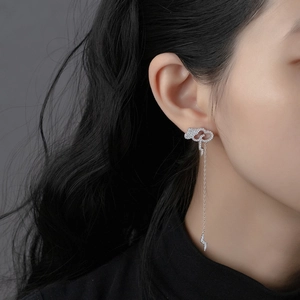 Cloud and lightning long tassel earrings with sparkling crystals for elegant women