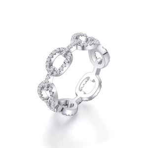 S925 sterling silver chain link ring with micro-pave cubic zirconia crystals for women