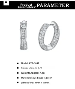 Detailed view of Mobius earrings in S925 silver with three rows of micro-paved zircons