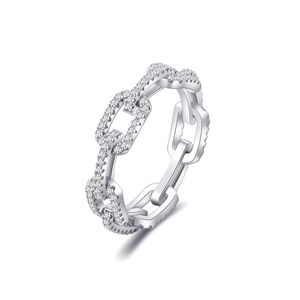 Modern S925 sterling silver chain ring with micro-paved cubic zirconia diamonds