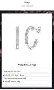 Detailed view of S925 silver C-shape earrings with micro-pave cubic zirconia stones