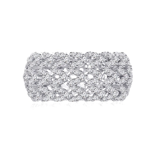 Sparkling S925 sterling silver V-shaped hollow wide band ring with pavé-set cubic zirconia