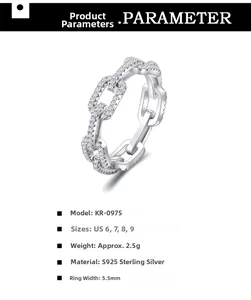 Detailed view of S925 sterling silver chain ring with cubic zirconia pavé detailing