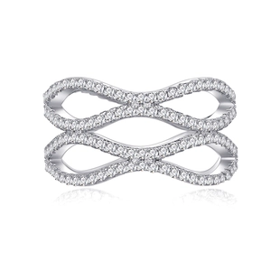 Wide S925 sterling silver ring with double cross design and micro-pave zirconia stones