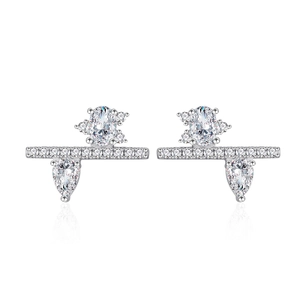 Asymmetric S925 sterling silver stud earrings with oval and pear cut zircons