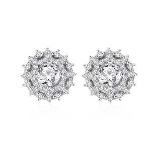 Glänzende S925 Sterling Silber Sonnenblumen Halo Ohrstecker mit brillanten Zirkonsteinen