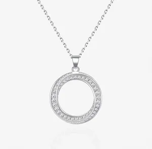 925 Sterling Silver Mobius Double Ring Pendant Necklace For Women Sparkling Zirconia Clavicle Chain Fashion Jewelry