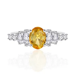 925 Sterling Silver Oval Yellow Zirconia Ring Marquise White CZ Accent Wedding Engagement Ring For Women Fashion Jewelry