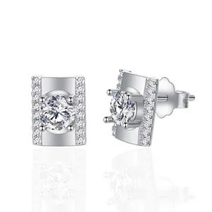 Boucles d'Oreilles Clous en Argent Sterling 925 avec Zirconia pour Femme Boucles d'Oreilles Géométriques Rectangulaires Minimalistes Bijoux
