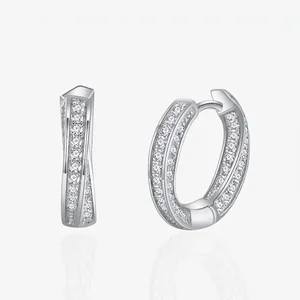 925 Sterling Silver Mobius Hoop Earrings For Women Fashion Micro Pave Rhinestone Geometric Round Circle Earring Jewelry
