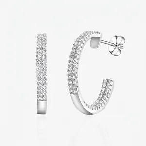 925 Sterling Silver Double Row Zirconia C-Shaped Hoop Earrings For Women Fashion Minimalist Micro Pave Earrings Jewelry Gift