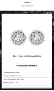 Detailansicht der S925 Silber Sonnenblumen-Ohrringe mit 12mm Größe und 5mm Hauptstein