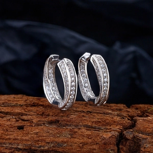 S925 sterling silver Mobius hoop earrings with full micro-pave cubic zirconia crystals