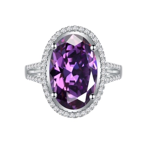 Bague élégante en argent sterling 925 avec pierre violette ovale et accents de zircon