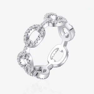 925 Sterling Silver Ring For Women Pave Rhinestone Chain Link Finger Ring Luxurious Fashion Jewelry Commuting Daily Gift