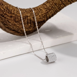 Elegant S925 sterling silver cylinder necklace with sparkling pavé micro-set cubic zirconia
