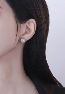 Detailansicht der S925 Sterling Silber Sonnenblumen Ohrstecker mit brillanten Diamanten
