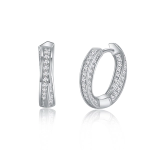 S925 sterling silver Mobius hoop earrings with shimmering pavé set clear crystals