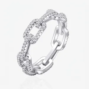 S925 Sterling Silver Chain Ring For Women Fashion Micro Pave Rhinestone Finger Ring Elegant Link Jewelry Wedding Party Gift