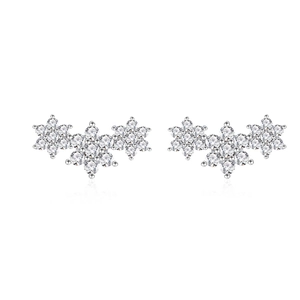 Sparkling S925 sterling silver snowflake stud earrings with inlaid zircon crystals