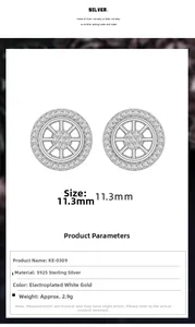 Macro shot of 11.3mm wheel-shaped S925 sterling silver studs with micro-pave diamonds