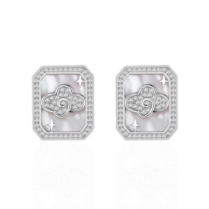 Boucles d'oreilles carrées en argent S925 avec nacre et motif de nuage évidé