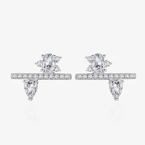 925 Sterling Silver Irregular Geometric Stud Earrings For Women Exquisite Splicing Rhinestone Earrings Fashion Jewelry