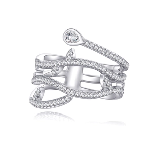Bague épine en argent entrelacé avec diamants micro-pavé et pierre en forme de poire