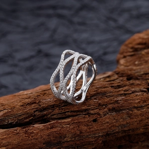 Exquisite S925 sterling silver multi-layer wavy ring with micro-paved sparkling zircon stones