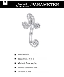 Detail specifications of S925 sterling silver swirl ring with white zircon pavé setting