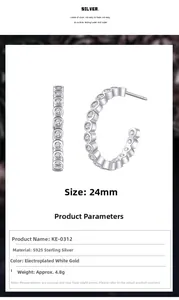 Details zu C-förmigen Creolen aus S925 Sterlingsilber mit klaren Zirkonia-Steinen