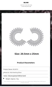 Orecchini a girasole in argento S925 con micro-intarsio in zircone misura 20,5x25mm