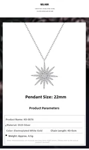 Macro detail of S925 sterling silver star pendant with cubic zirconia and dimensions