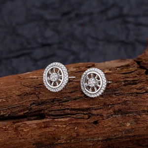 Elegant S925 sterling silver dreamcatcher stud earrings with micro-pave cubic zirconia