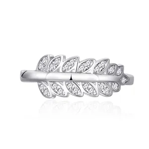 Bague Épi de Blé Luxueuse en Argent Sterling 925 pour Femme Élégante Feuille avec Strass Bijoux de Mode Anneau de Doigt Cadeau