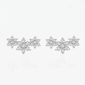 925 Sterling Silver Snowflake Stud Earrings For Women Sparkling Rhinestone Flower Ear Jewelry Fashion Party Birthday Gift