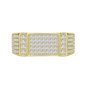 Bague en argent S925 style hip-hop avec zircons blancs et finition dorée élégante