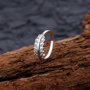 Bague élégante en argent sterling S925 motif épi de blé avec zircons brillants