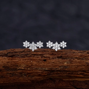 Elegant S925 sterling silver snowflake cluster earrings with sparkling zircon stones
