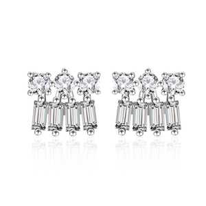 Sparkling S925 sterling silver stud earrings with baguette and round cut zircons