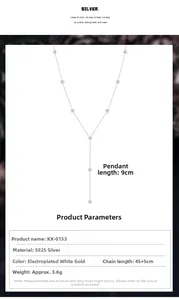 Spécifications du collier Y en argent S925 avec pampille étoile et longueur 45+5cm