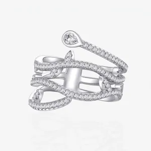 Bague Cœur d'Épines en Argent Sterling 925 Avec Strass en Forme de Poire Incrusté Style Feuille Gothique Bague Ouverte Réglable Bijoux pour Femme