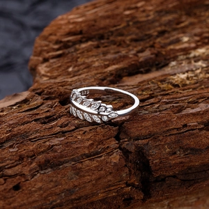 Bague épis de blé en argent sterling S925 avec zircons brillants sur bois