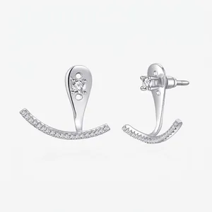 Boucles d'Oreilles Ear Jackets Courbe Sourire en Argent Sterling 925 pour Femmes Clous d'Oreilles Minimalistes Incrustés de Strass Bijoux