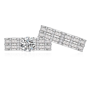 Luxurious S925 sterling silver stacking ring set with round moissanite and square diamonds