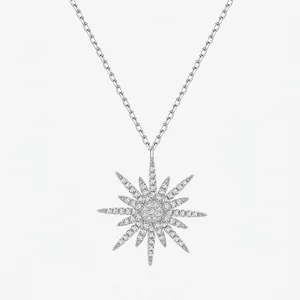 925 Sterling Silver Star Pendant Necklace Sparkling Rhinestone Pave Meteorite Clavicle Chain Jewelry For Women Gift