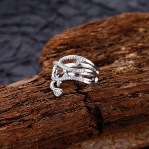 Bague ouverte en argent S925 motif épines sertie de zircons blancs pour femme