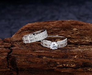 Macro detail of S925 sterling silver stacking rings with large round cubic zirconia