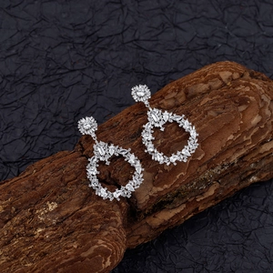 Luxury S925 sterling silver hollow round drop earrings with sparkling cubic zirconia gems