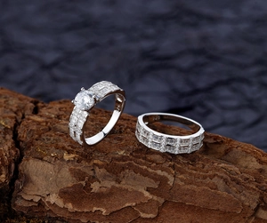 Macro view of S925 sterling silver stacking rings with sparkling zircon inlay